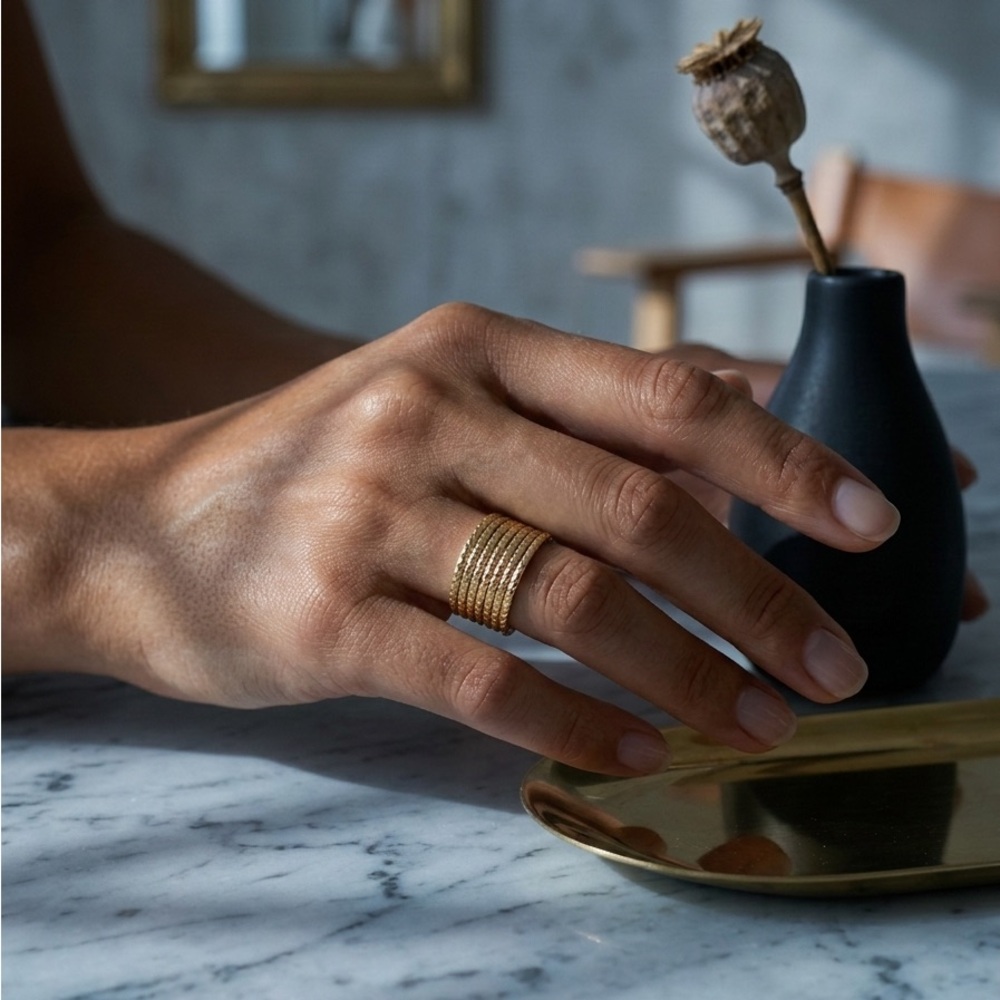 Gold Plated Multi Band Statement Ring, Textured S… - image 2